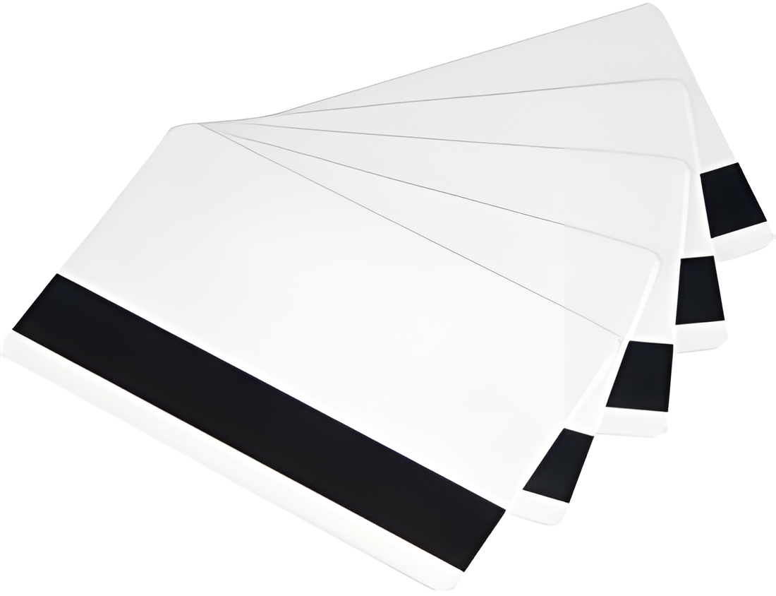 Datacard 803229-036 blank white CR-80 card with a Hi-Co magnetic stripe