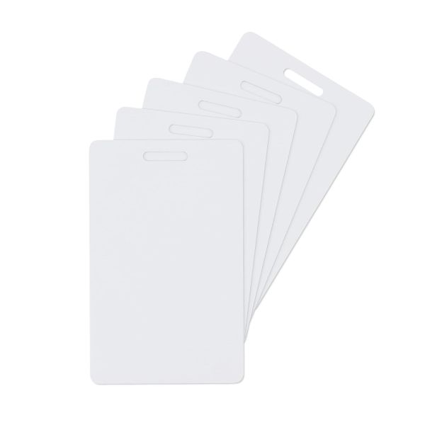 Blank white CR-80 PVC card with vertical slot punch