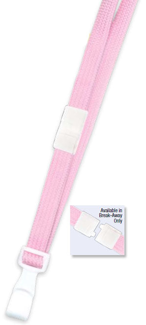 Pink flat braided breakaway lanyard with no-twist plastic hook