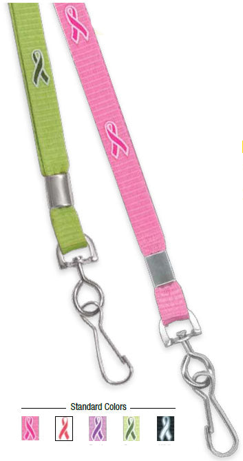Ribbed polyester lanyard with silk screened awareness ribbon print