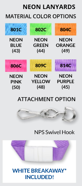 Neon breakaway lanyards in six bright colors with swivel hook (view 2)