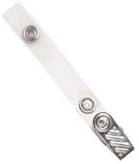 Ribbed face nickel plated steel badge clip with clear Mylar strap