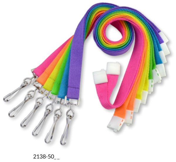 Neon breakaway lanyards in six bright colors with swivel hook