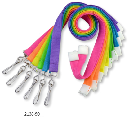 Neon breakaway lanyards in six bright colors with swivel hook