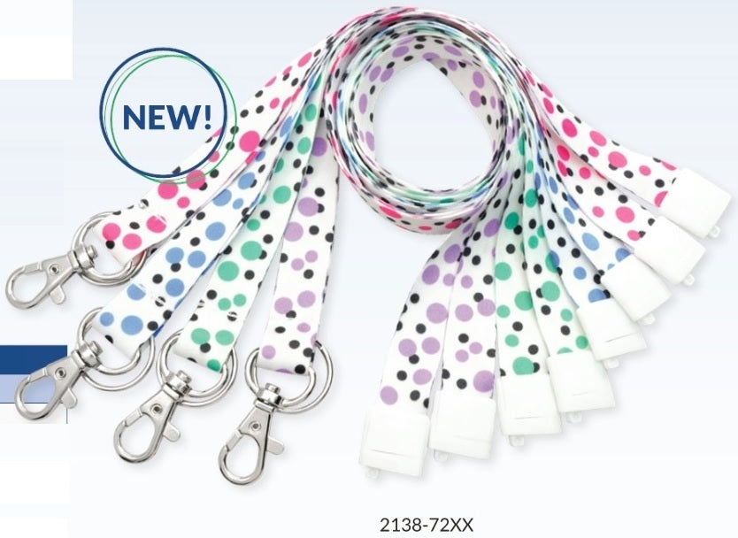 Polka dot breakaway lanyard with trigger hook and split ring