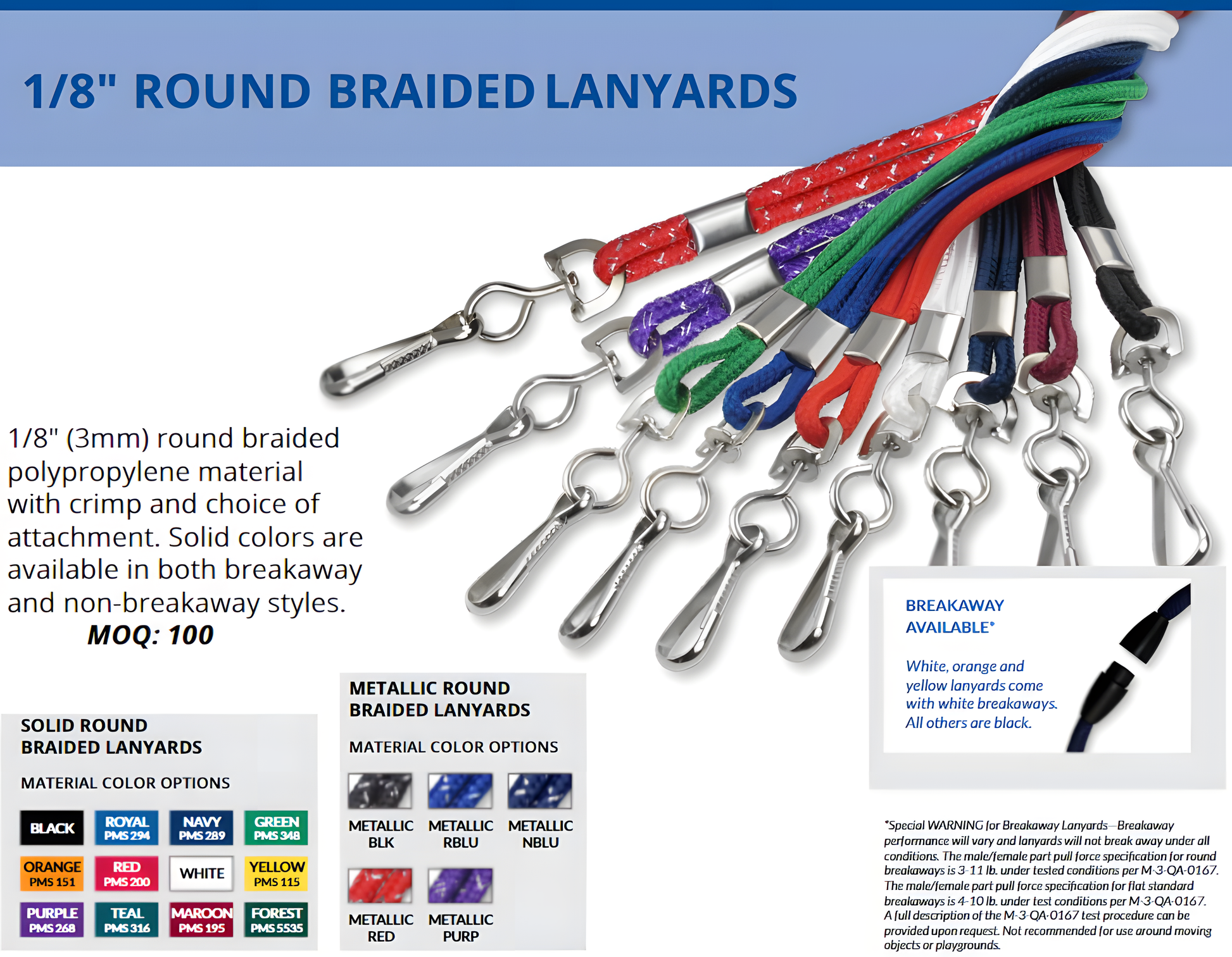 Round 1/8" (3 mm) Standard Lanyard with Nickel Plated Steel Swivel Hook