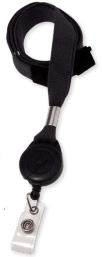 Black breakaway lanyard with Quick-Lock badge reel and clear strap